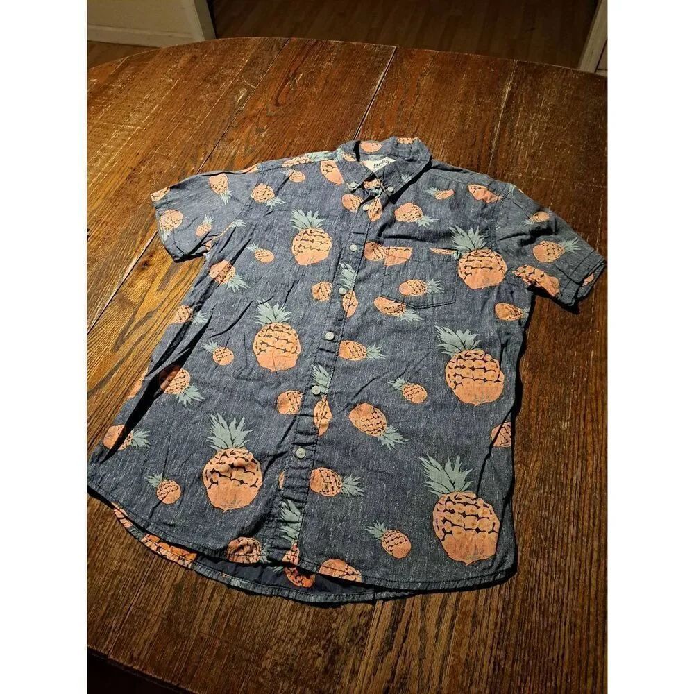 Vintage Lrge Urban Pipeline Short Sleeve Button Front Blue Orange Tropical Shirt